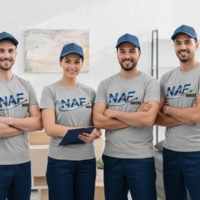 NAF Movers Staff and Closed Container Moving Truck Dubai